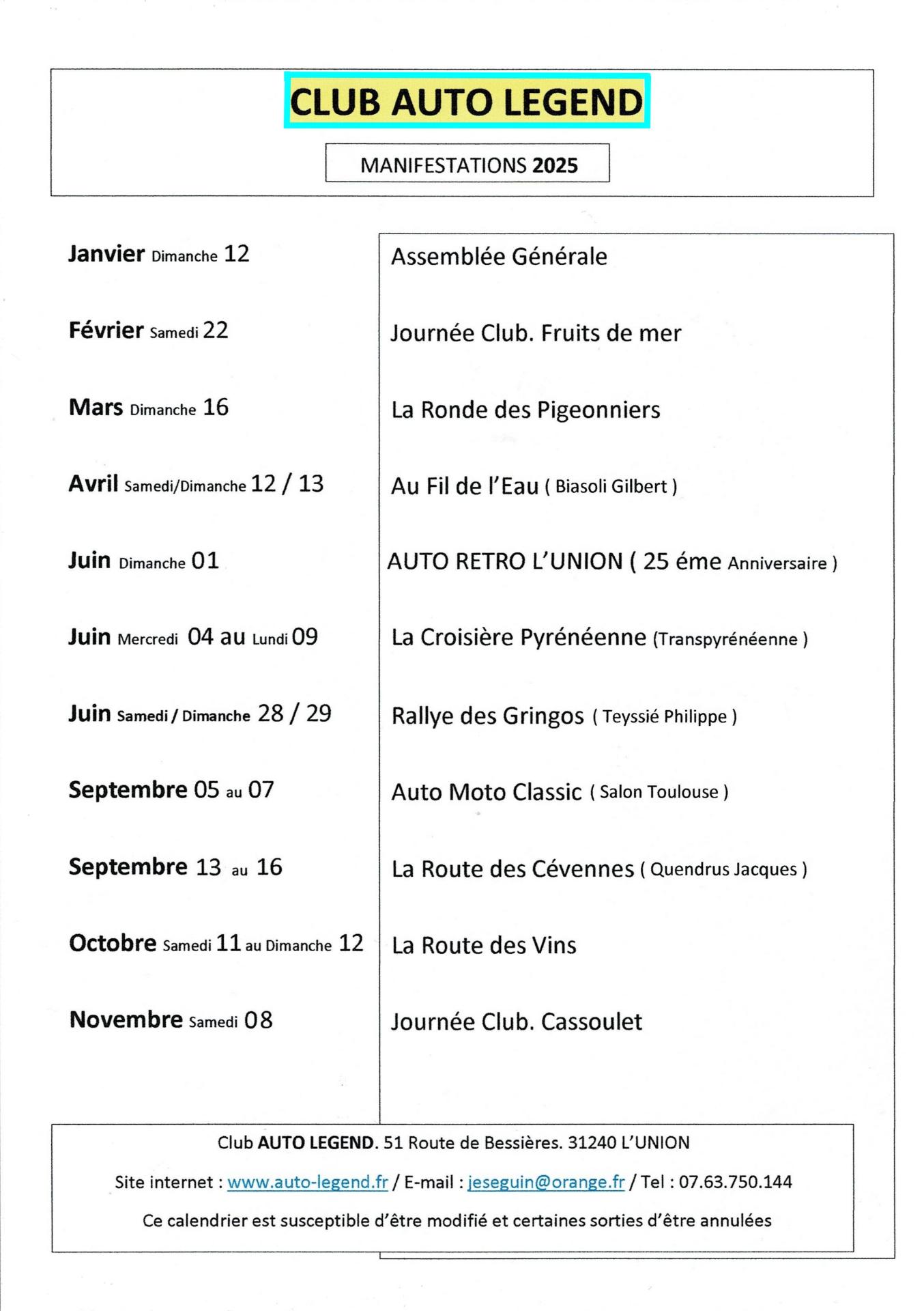 Calendrier 2026